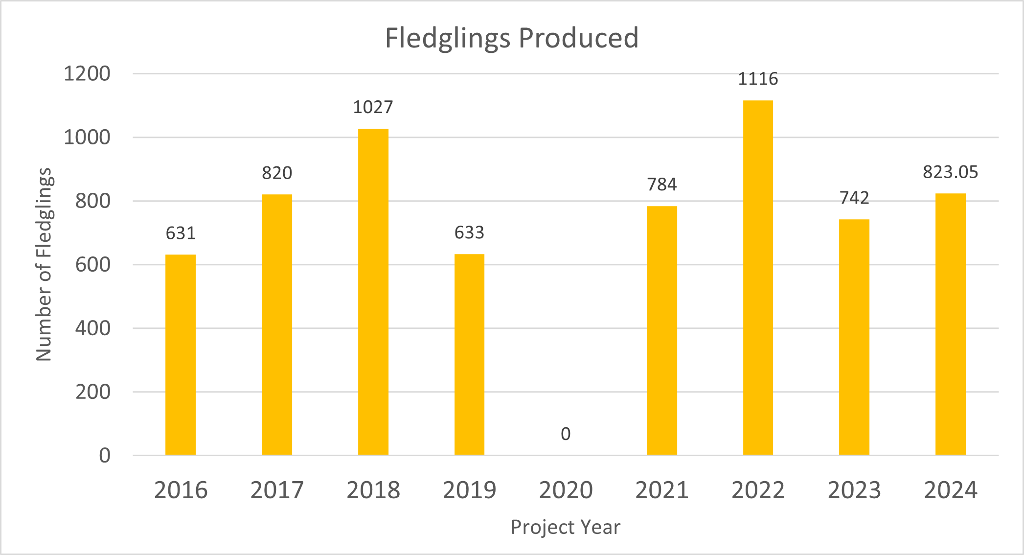 Graph of fledglings produced 2016-2024